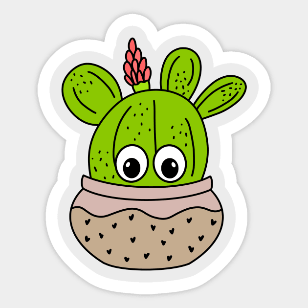 Cute Cactus Design #282: Cute Cactus With Flower In A Jar Planter Sticker by DreamCactus